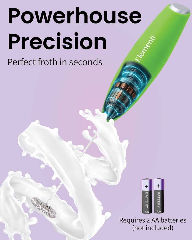Elementi Milk Frother Wand - Powerful Hand Frother for Coffee - Handheld Electric Whisk, Milk Foamer, Mini Whisk & Coffee Blender for Frappe, Lattes, and Matcha (Lime Green) - Image 3